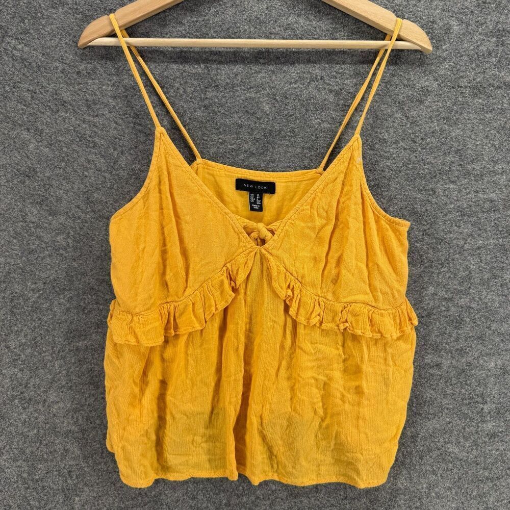 New Look Top Women 8 Orange V-Neck Sleeveless Spaghetti Strap Casual Solid